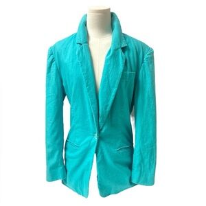 Vintage SAVANNAH Women's Size 10 Blazer Linen Blend Aqua  Lined w/ shoulder pads